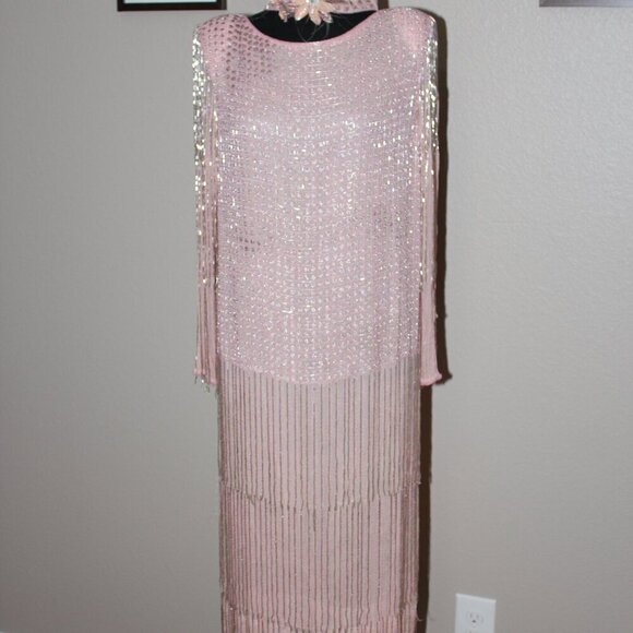 Vintage Womens Pink Beaded Silk Dress *with flaws* Size Medium - Picture 3 of 10